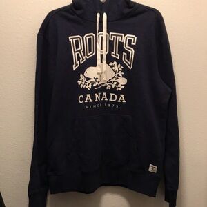 Roots Canada Men Hoodie Jacket Navy Blue White Size Medium with Logo